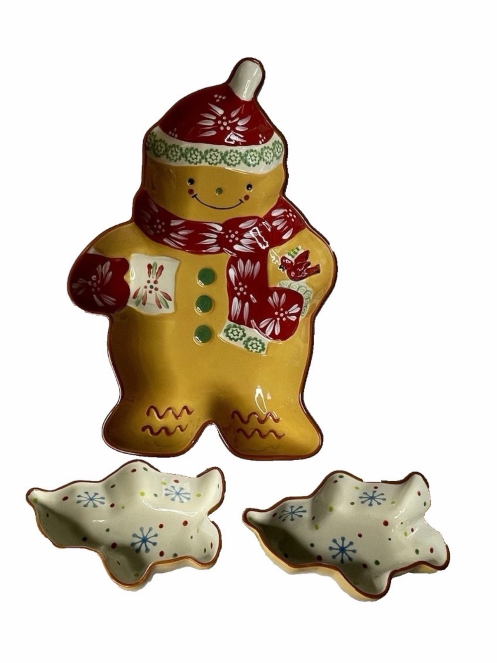 Temp-tations Baking Serving Dish 3 piece Set Gingerbreadman Bowl Ramikins